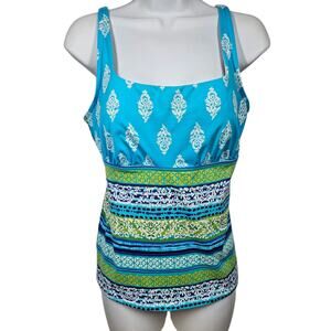 Lands' End Square Neck Underwire Tankini Beach Living Tummy Control 10 Petite